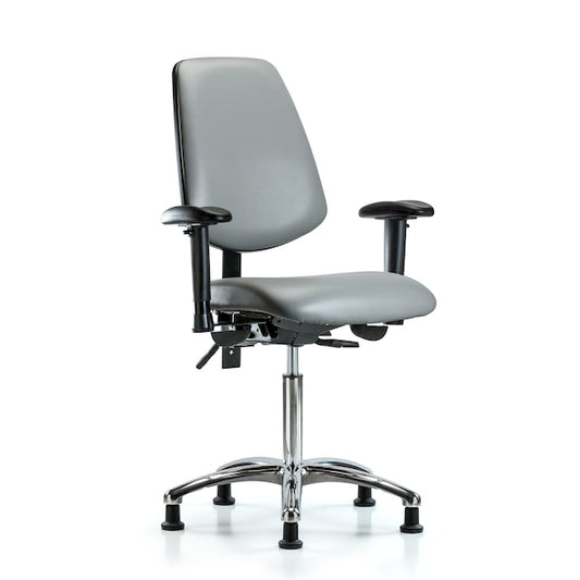 Blue Ridge Ergonomics VMBCH-MB-CR-T0-A1-NF-RG-8840 Rutledge Vinyl Chair Chrome - Medium Bench Height with Medium Back, Adjustable Arms, & Stationary Glides in Sterling Supernova™ Vinyl