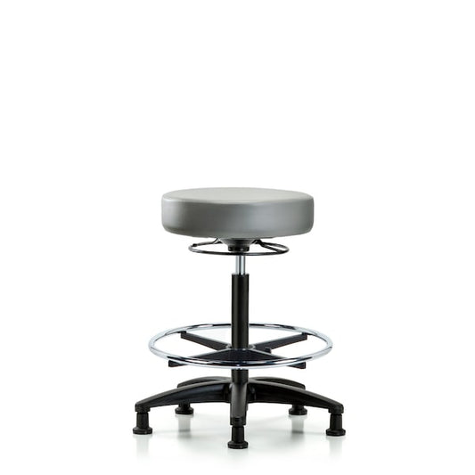 Blue Ridge Ergonomics VHBSO-RG-CF-RG-8840 Rutledge Vinyl Stool without Back - High Bench Height with Chrome Foot Ring & Stationary Glides in Sterling Supernova™ Vinyl