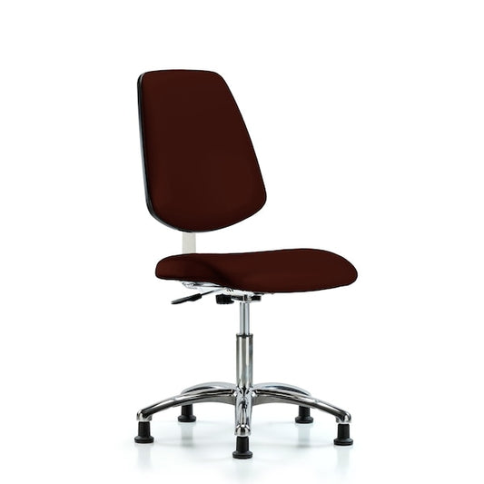 Blue Ridge Ergonomics CLR-VDHCH-MB-CR-RG-8569 Class 10 Clean Room Vinyl Chair Chrome - Desk Height with Medium Back & Stationary Glides in Burgundy Trailblazer™ Vinyl