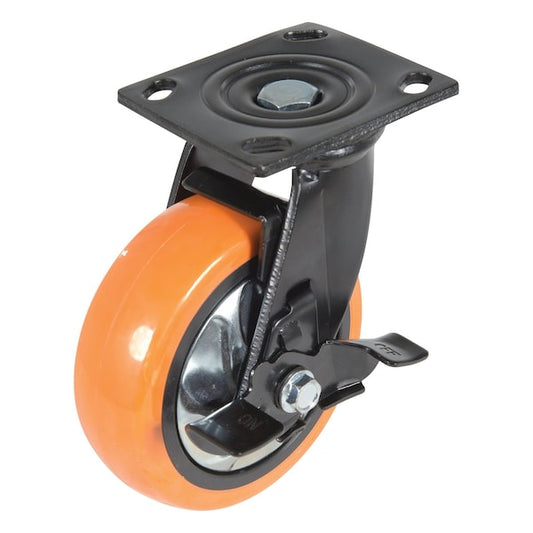 Vestil CST-E6-6X2PUP-SWB Polyurethane Swivel With Brake Caster 6 In. Diameter x 2 In. Width 837 lb Orange/Silver