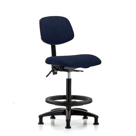 Blue Ridge Ergonomics FHBCH-RG-T0-A0-BF-RG-F45 Rutledge Fabric Chair - High Bench Height with Black Foot Ring & Stationary Glides in Navy Fabric
