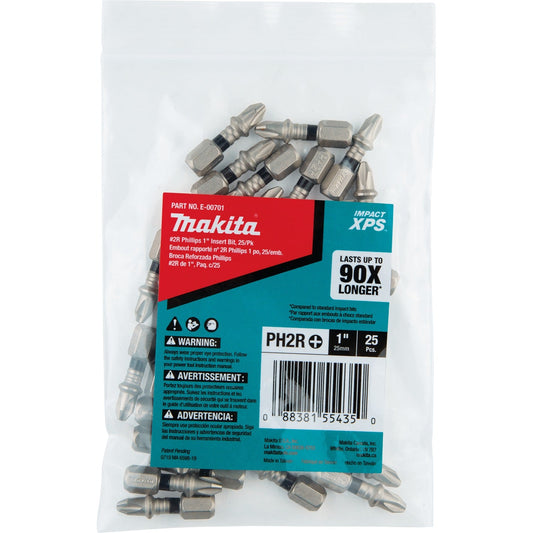 Makita E-00701 Impact XPS® #2 Phillips Drywall 1" Insert Bit, 25/pk, Bulk