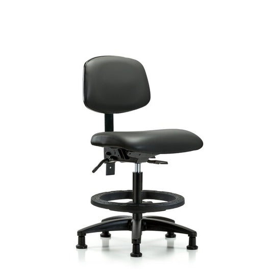 Blue Ridge Ergonomics VMBCH-RG-T0-A0-BF-RG-8823 Rutledge Vinyl Chair - Medium Bench Height with Black Foot Ring & Stationary Glides in Carbon Supernova™ Vinyl