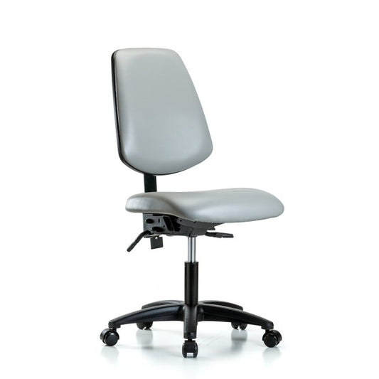 Blue Ridge Ergonomics VDHCH-MB-RG-T1-A0-RC-8567 Rutledge Vinyl Chair - Desk Height with Medium Back, Seat Tilt, & Casters in Dove Trailblazer™ Vinyl