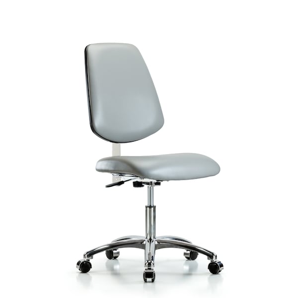 Blue Ridge Ergonomics NCR-VDHCH-MB-CR-T0-A0-CC-8567 Class 100 Vinyl Clean Room Chair - Desk Height with Medium Back & Casters in Dove Trailblazer™ Vinyl