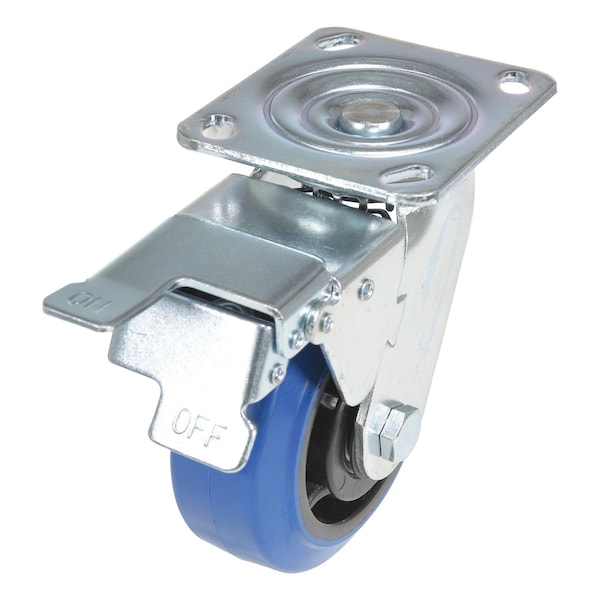 Vestil CST-BB-5X2ER-SWTB Elastic Rubber Swivel With Total Brake Caster 5 In. Diameter x 2 In. Width 550 lb Blue/Black