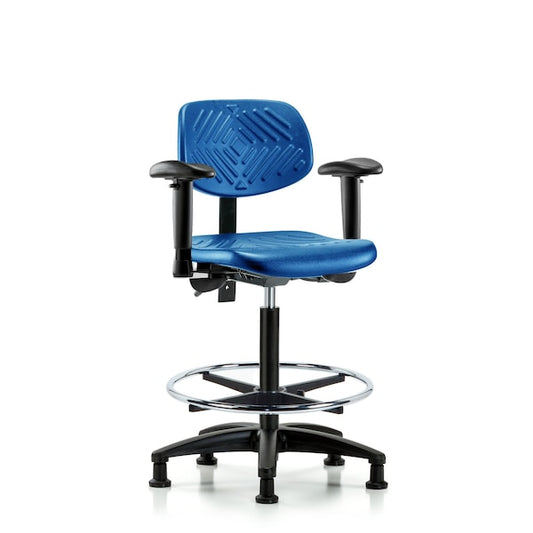Blue Ridge Ergonomics IPHBSO-RG-CF-RG-BLK Huron Polyurethane Stool - High Bench Height with Chrome Foot Ring and Stationary Glides in Black Polyurethane