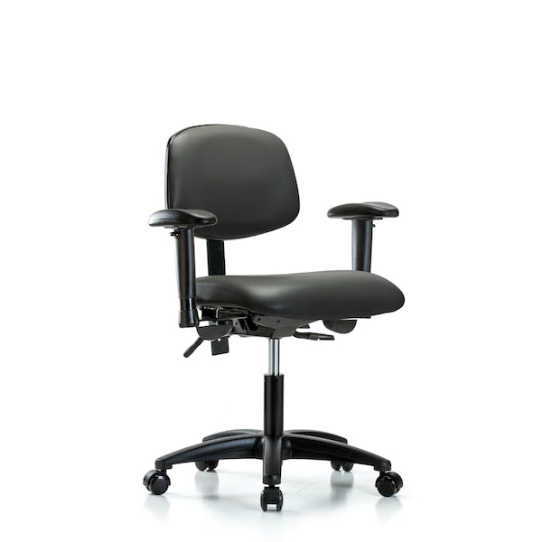 Blue Ridge Ergonomics VDHCH-RG-T1-A1-RC-8823 Rutledge Vinyl Chair - Desk Height with Seat Tilt, Adjustable Arms, & Casters in Carbon Supernova™ Vinyl