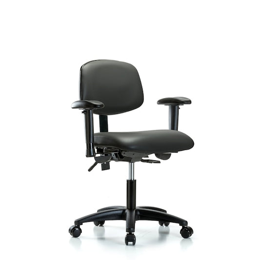 Blue Ridge Ergonomics VDHCH-RG-T1-A1-RC-8823 Rutledge Vinyl Chair - Desk Height with Seat Tilt, Adjustable Arms, & Casters in Carbon Supernova™ Vinyl
