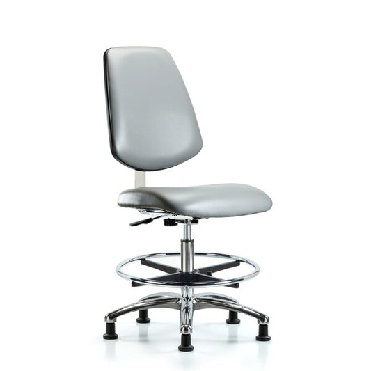 Blue Ridge Ergonomics CLR-VMBCH-MB-CR-CF-RG-8840 Class 10 Clean Room Vinyl Chair Chrome - Medium Bench Height with Medium Back, Chrome Foot Ring, & Stationary Glides in Sterling Supernova™ Vinyl