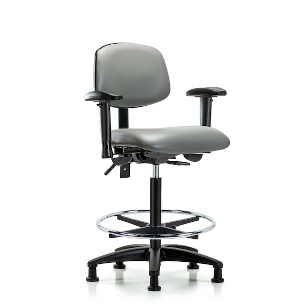 Blue Ridge Ergonomics VHBCH-RG-T1-A1-CF-RG-8840 Rutledge Vinyl Chair - High Bench Height with Seat Tilt, Adjustable Arms, Chrome Foot Ring, & Stationary Glides in Sterling Supernova™ Vinyl