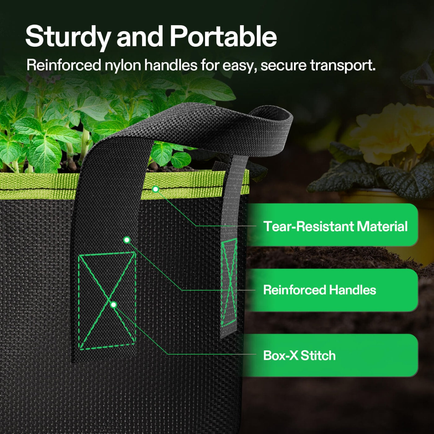 Vivosun 3-Pack 3-Gallon AeroBase Grow Bags, Durable Mesh Fabric Plant Container with Breathable Base and Sturdy Handles, Black