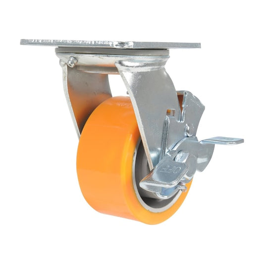 Vestil CST-VE-4X2PUA-SWB Polyurethane Swivel With Brake Caster 4 In. Diameter x 2 In. Width 660 lb Orange/Gray