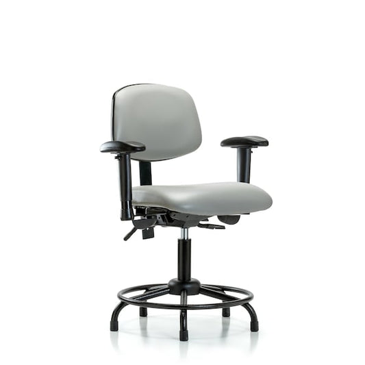 Blue Ridge Ergonomics VDHCH-RT-T0-A1-RG-8567 Rutledge Vinyl Chair - Desk Height with Round Tube Base, Adjustable Arms, & Stationary Glides in Dove Trailblazer™ Vinyl
