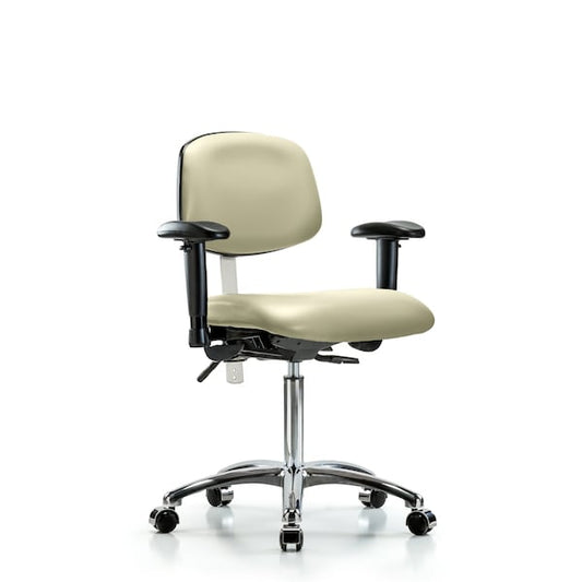 Blue Ridge Ergonomics NCR-VMBCH-CR-T0-A1-NF-CC-8501 Class 100 Vinyl Clean Room Chair - Medium Bench Height with Adjustable Arms & Casters in Adobe White Trailblazer™ Vinyl