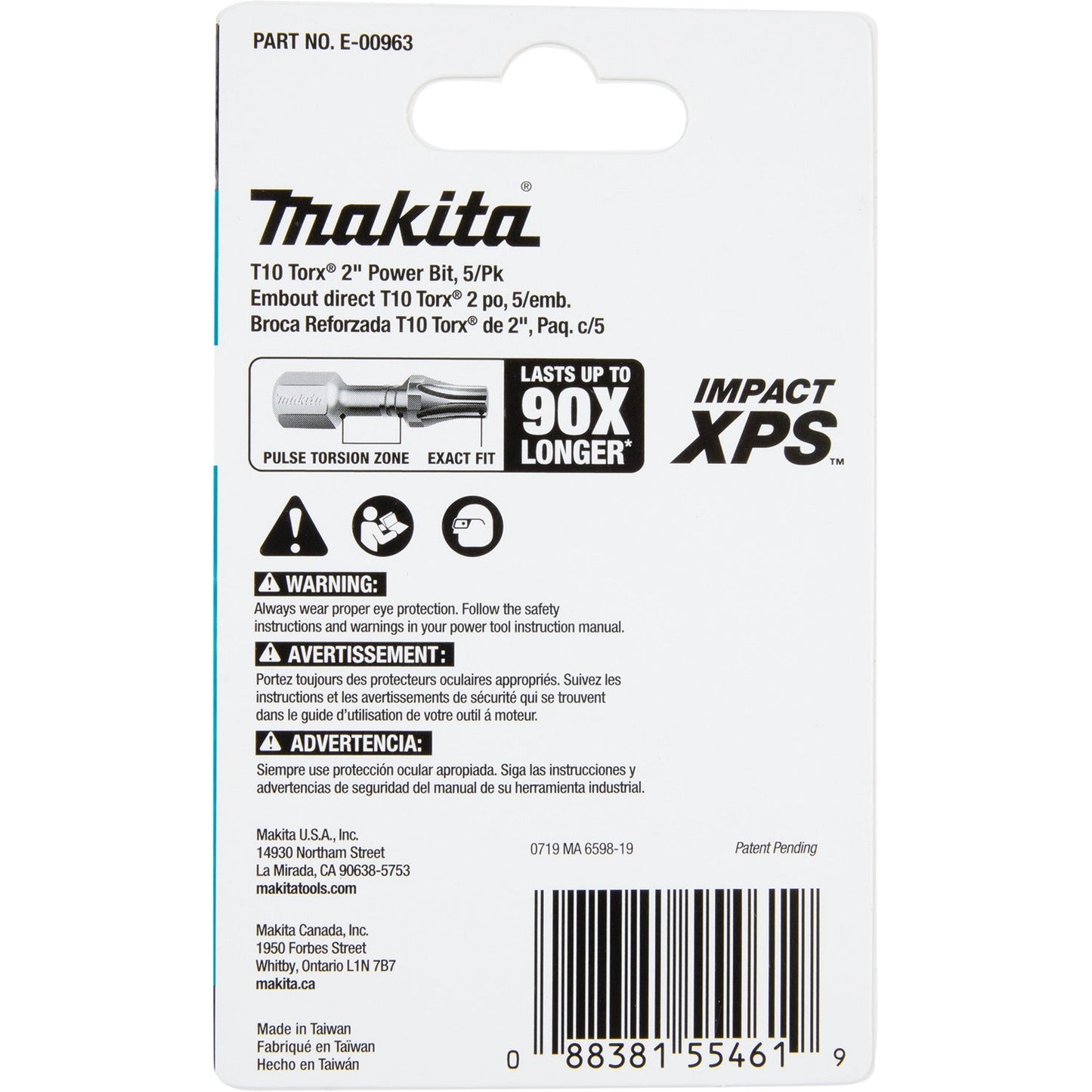 Makita E-00963 Impact XPS® T10 Torx 2" Power Bit, 5/pk