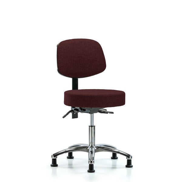 Blue Ridge Ergonomics FDHST-CR-T0-RG-F41 Rutledge Fabric Stool with Back Chrome - Desk Height with Stationary Glides in Burgundy Fabric