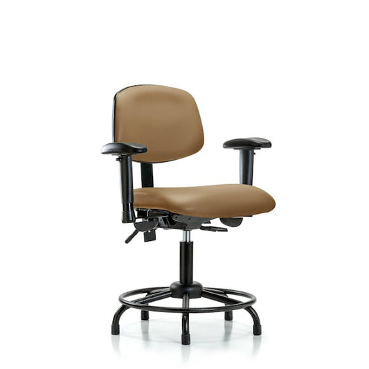 Blue Ridge Ergonomics VDHCH-RT-T1-A1-RG-8584 Rutledge Vinyl Chair - Desk Height with Round Tube Base, Seat Tilt, Adjustable Arms, & Stationary Glides in Taupe Trailblazer™ Vinyl