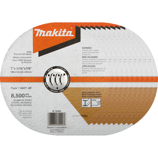 Makita B-12669-10 7" x 1/16" x 7/8" INOX Thin Cut‘Off Wheel, 60 Grit, 10/pk