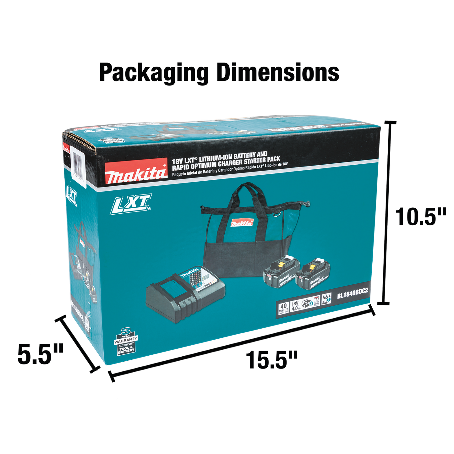 Makita BL1840BDC2 18V LXT® Lithium‘Ion Battery and Rapid Optimum Charger Starter Pack (4.0Ah)