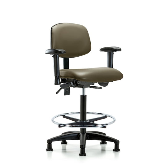 Blue Ridge Ergonomics VDHCH-MB-RG-T1-A1-RG-8540 Rutledge Vinyl Chair - Desk Height with Medium Back, Seat Tilt, Adjustable Arms, & Stationary Glides in Black Trailblazer™ Vinyl