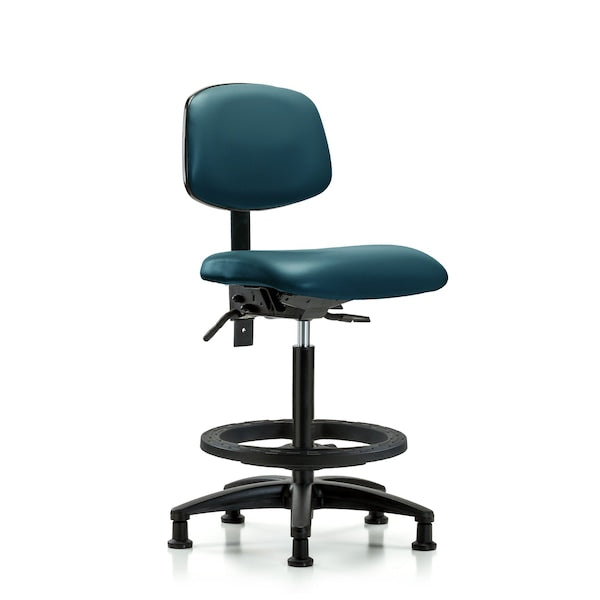 Blue Ridge Ergonomics VHBCH-RG-T0-A0-BF-RG-8801 Rutledge Vinyl Chair - High Bench Height with Black Foot Ring & Stationary Glides in Marine Blue Supernova™ Vinyl