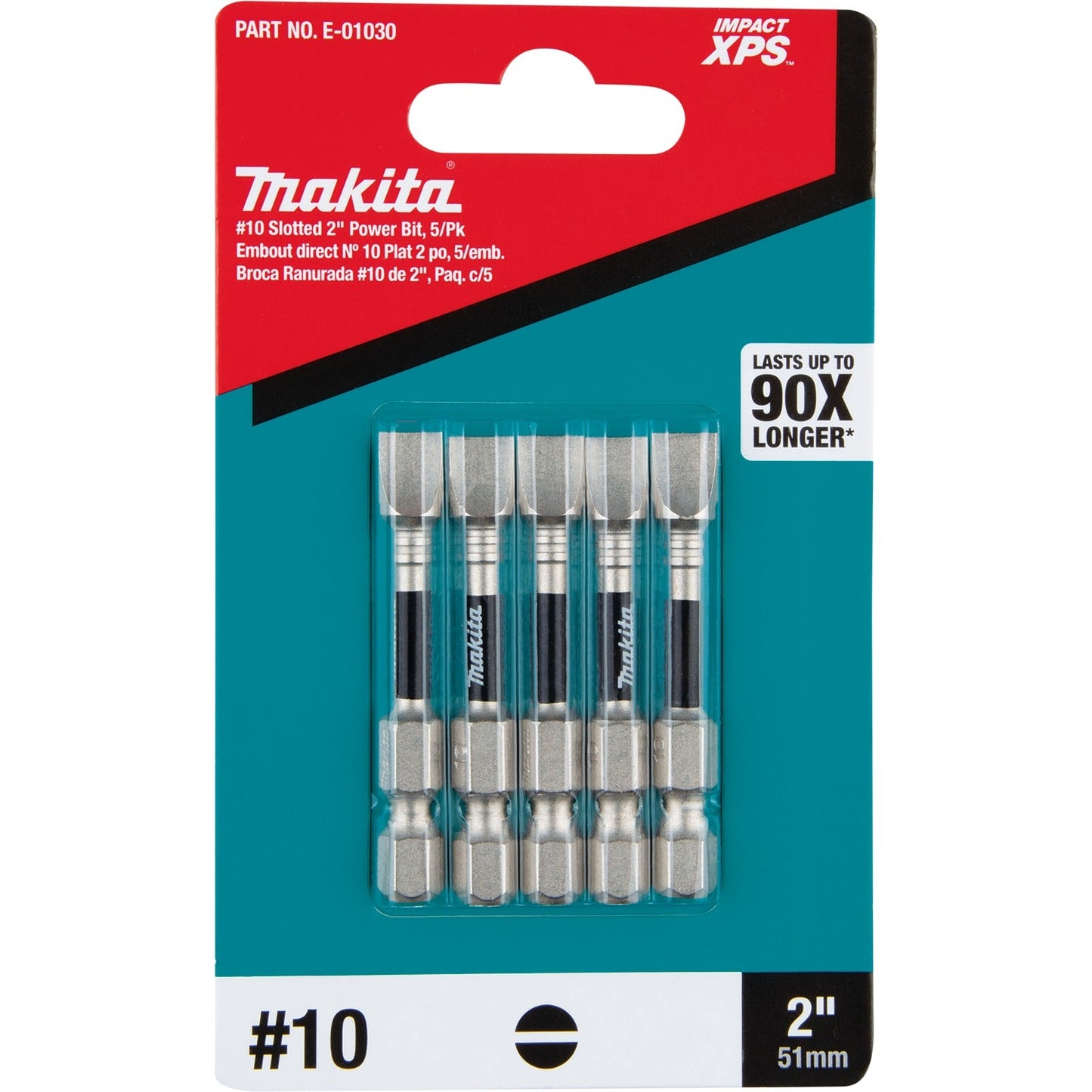 Makita E-01030 Impact XPS® #10 Slotted 2" Power Bit, 5/pk