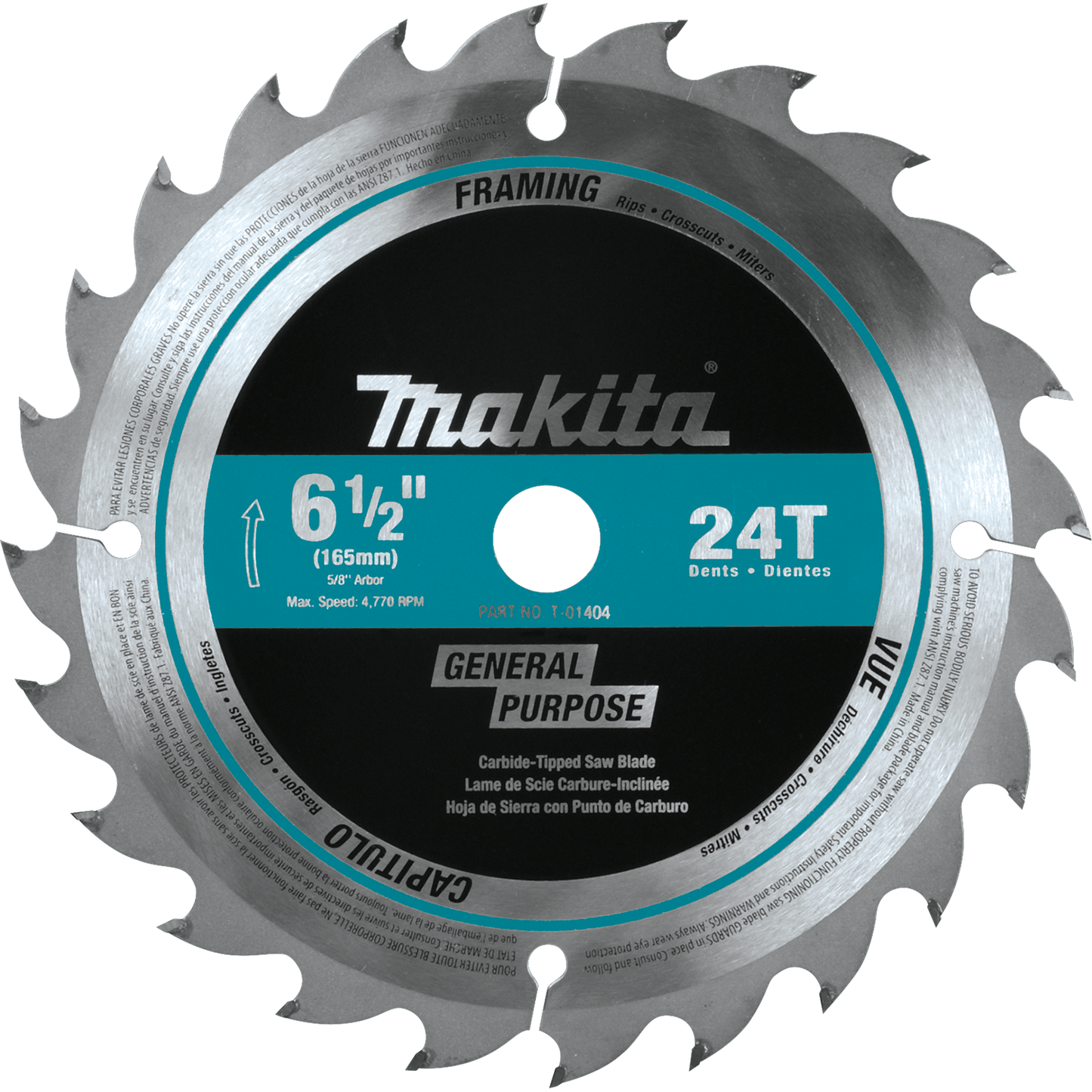 Makita T-01404 6‘1/2" 24T Carbide‘Tipped Circular Saw Blade, Framing