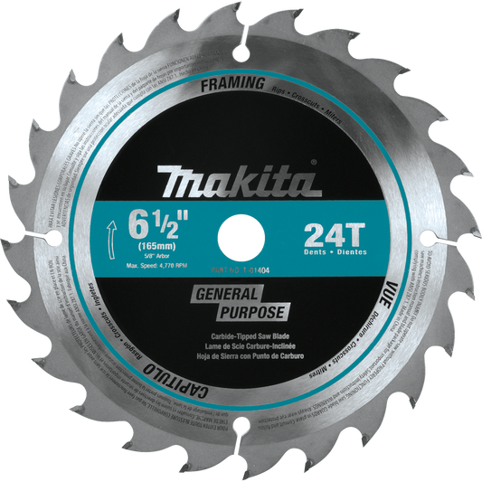 Makita T-01404 6‘1/2" 24T Carbide‘Tipped Circular Saw Blade, Framing