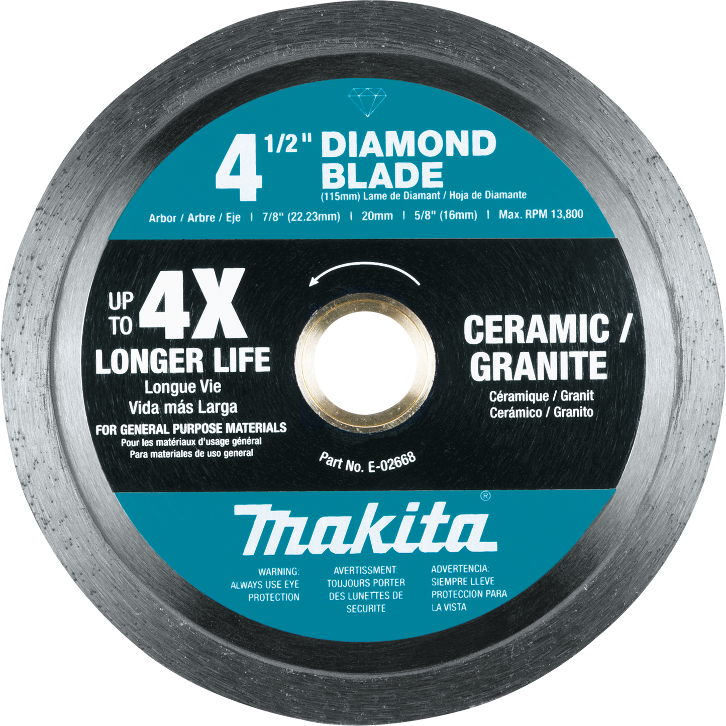 Makita E-02668 4‘1/2" Diamond Blade, Continuous Rim, General Purpose