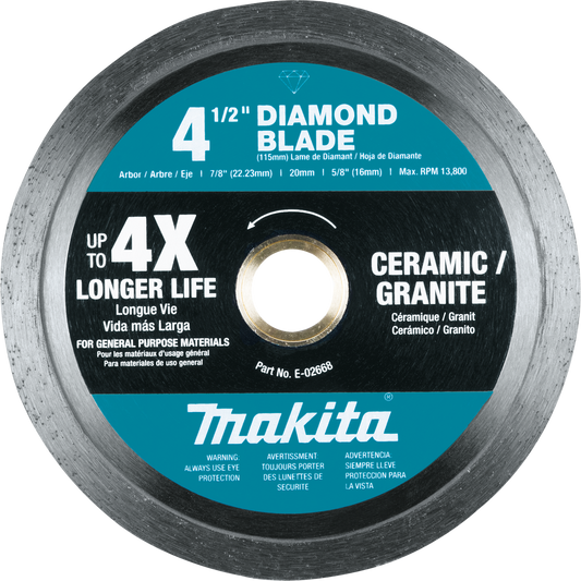 Makita E-02668 4‘1/2" Diamond Blade, Continuous Rim, General Purpose