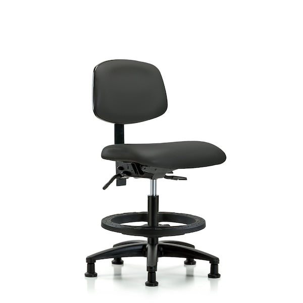 Blue Ridge Ergonomics VMBCH-RG-T0-A0-BF-RG-8605 Rutledge Vinyl Chair - Medium Bench Height with Black Foot Ring & Stationary Glides in Charcoal Trailblazer™ Vinyl