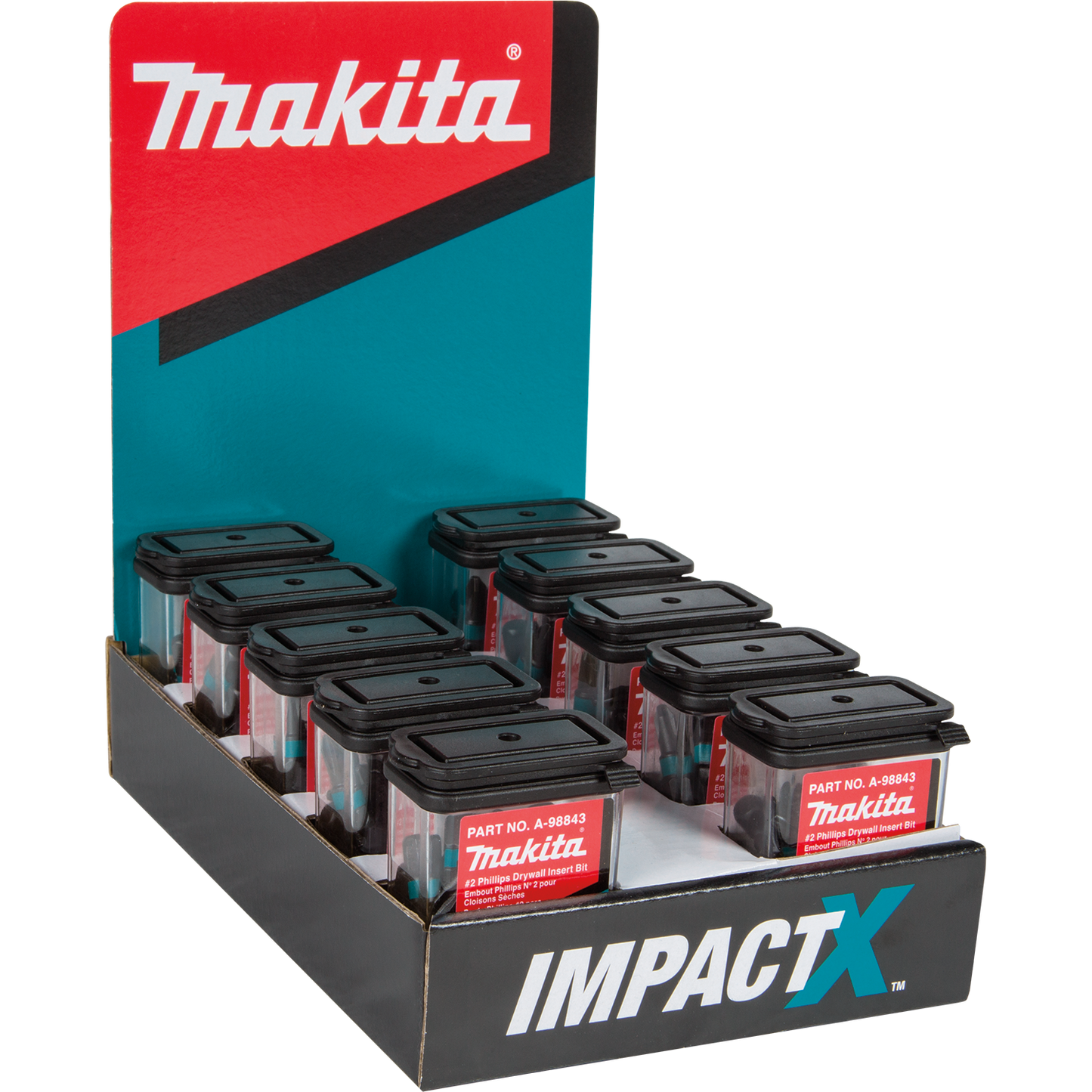 Makita A-98843-10 ImpactX, #2 Phillips Drywall 1³ Insert Bit, 10 x 25/pk, Display