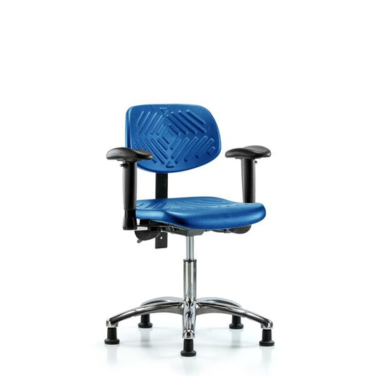 Blue Ridge Ergonomics PDHCH-CR-T0-A1-RG-BLU Polyurethane Chair Chrome - Desk Height with Adjustable Arms & Stationary Glides in Blue Polyurethane
