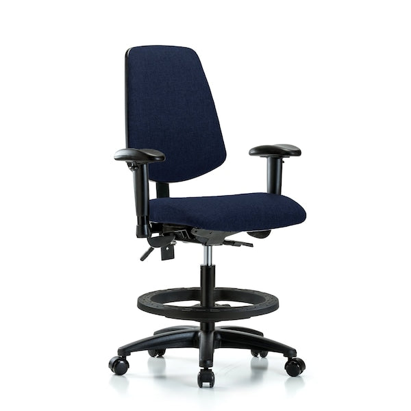 Blue Ridge Ergonomics FMBCH-MB-RT-T1-A0-RG-F45 Rutledge Fabric Chair - Medium Bench Height with Round Tube Base, Medium Back, Seat Tilt, & Stationary Glides in Navy Fabric