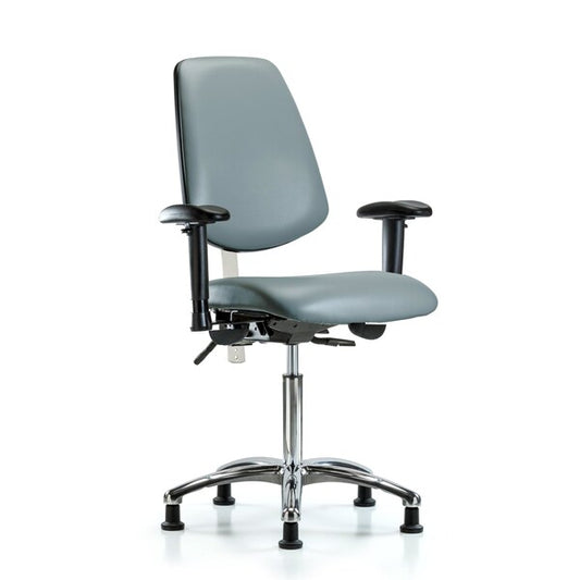 Blue Ridge Ergonomics NCR-VMBCH-MB-CR-T0-A1-NF-RG-8822 Class 100 Vinyl Clean Room Chair - Medium Bench Height with Medium Back, Adjustable Arms, & Stationary Glides in Storm Supernova™ Vinyl
