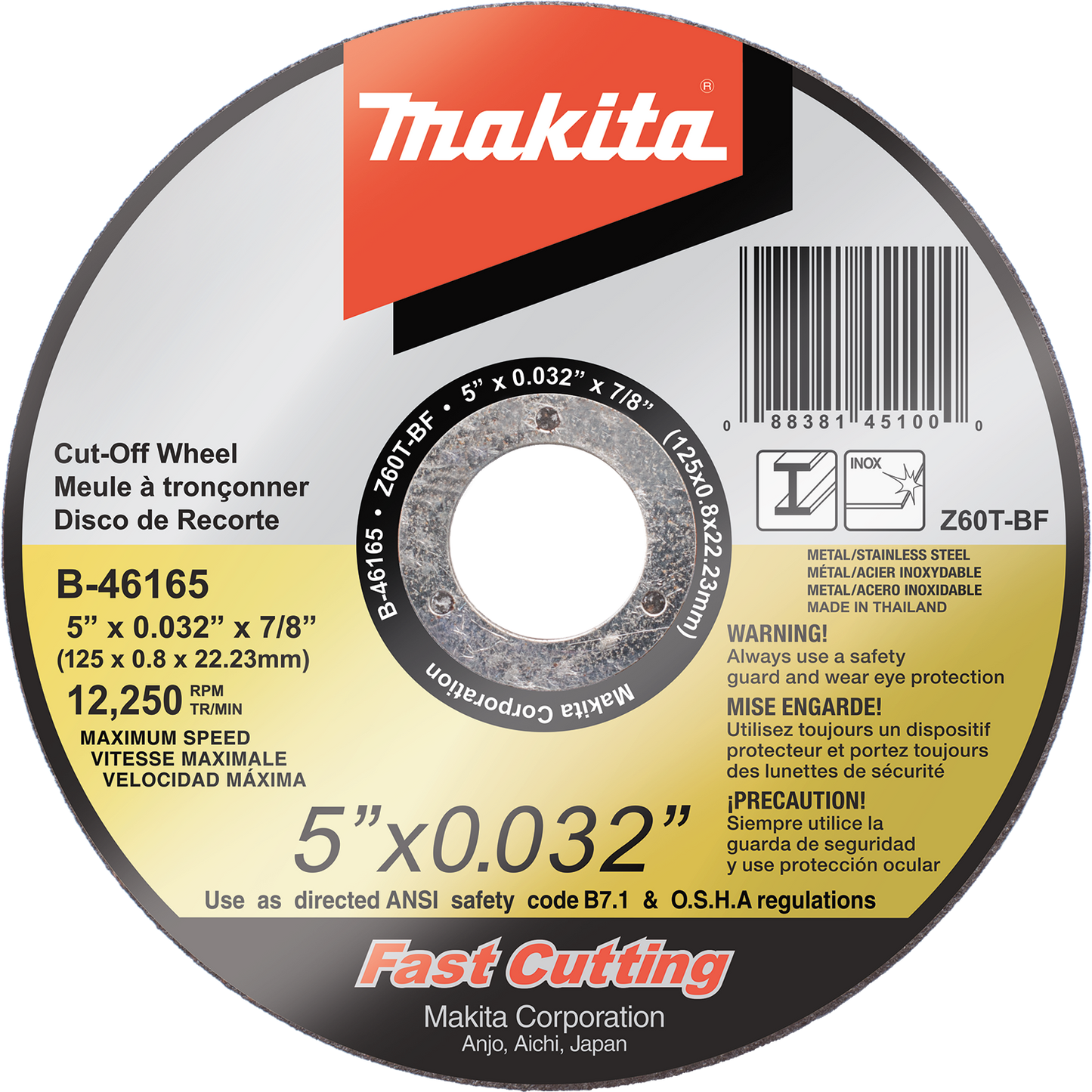 Makita B-46165-25 5" x .032" x 7/8" Ultra Thin Cut‘Off Wheel, Stainless, 25/pk