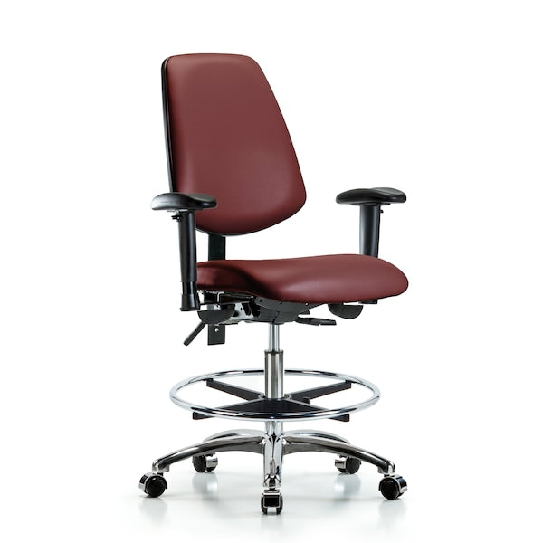 Blue Ridge Ergonomics VMBCH-MB-CR-T1-A1-CF-CC-8815 Rutledge Vinyl Chair Chrome - Medium Bench Height with Medium Back, Seat Tilt, Adjustable Arms, Chrome Foot Ring, & Casters in Borscht Supernova™ Vinyl