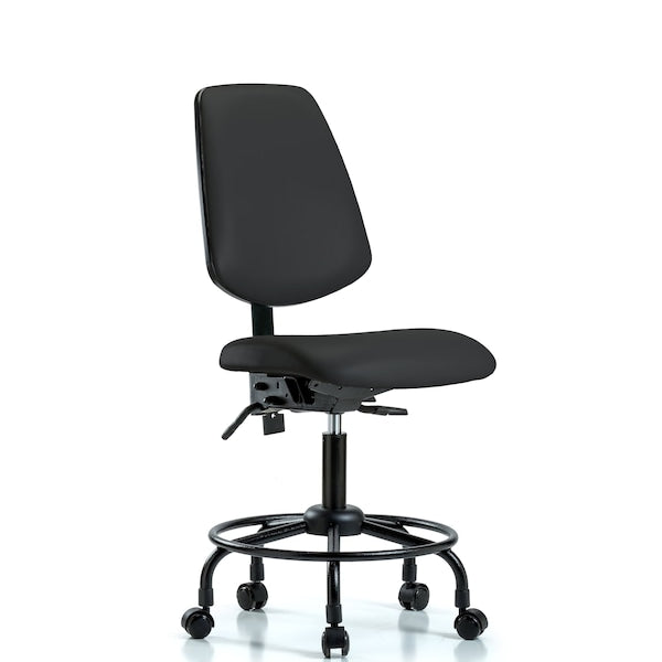 Blue Ridge Ergonomics VDHCH-MB-RT-T1-A0-RC-8540 Rutledge Vinyl Chair - Desk Height with Round Tube Base, Medium Back, Seat Tilt, & Casters in Black Trailblazer™ Vinyl