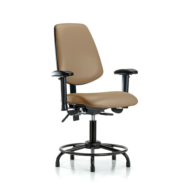 Blue Ridge Ergonomics VDHCH-MB-RT-T1-A1-RG-8584 Rutledge Vinyl Chair - Desk Height with Round Tube Base, Medium Back, Seat Tilt, Adjustable Arms, & Stationary Glides in Taupe Trailblazer™ Vinyl