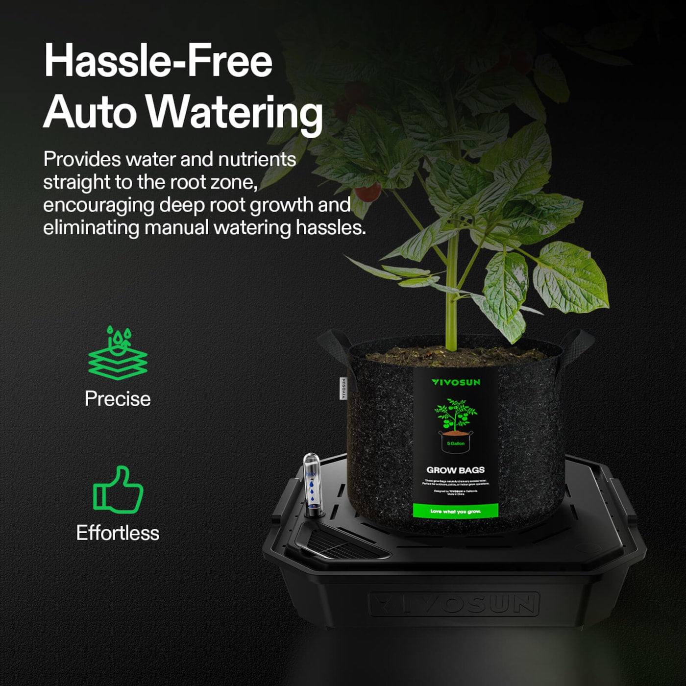 Vivosun FlexFeed Self-Watering Fabric Pot Base, Auto-Irrigation Water Delivery System with Reservoir Meter, 4-Pack