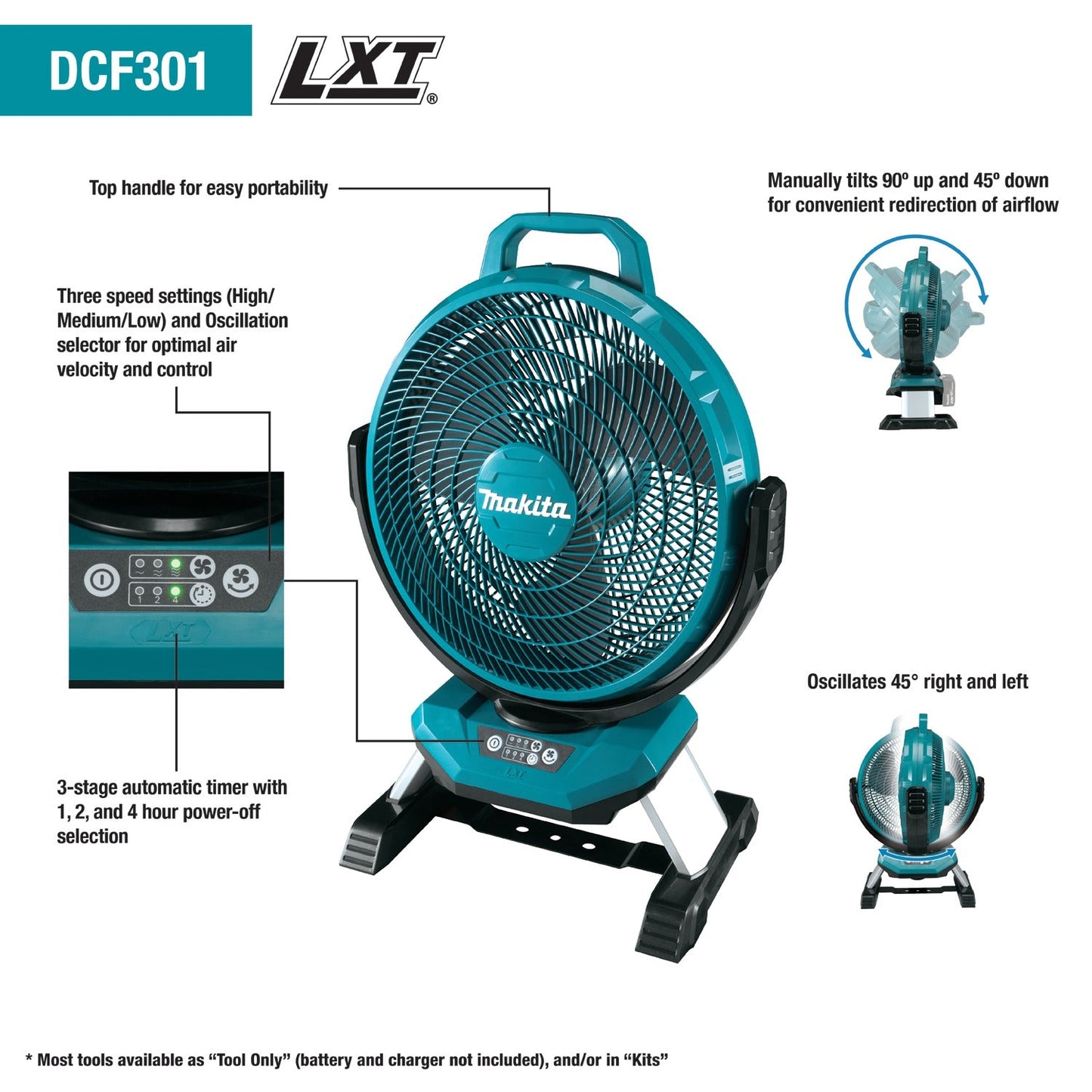 Makita DCF301Z 18V LXT® Lithium˜Ion Cordless/Corded 13" Fan, Tool Only