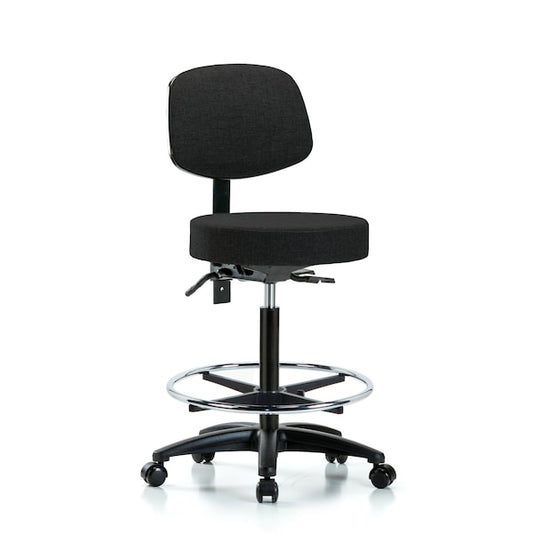 Blue Ridge Ergonomics FHBST-RG-T1-CF-RC-F41 Rutledge Fabric Stool with Back - High Bench Height with Seat Tilt, Chrome Foot Ring, & Casters in Burgundy Fabric