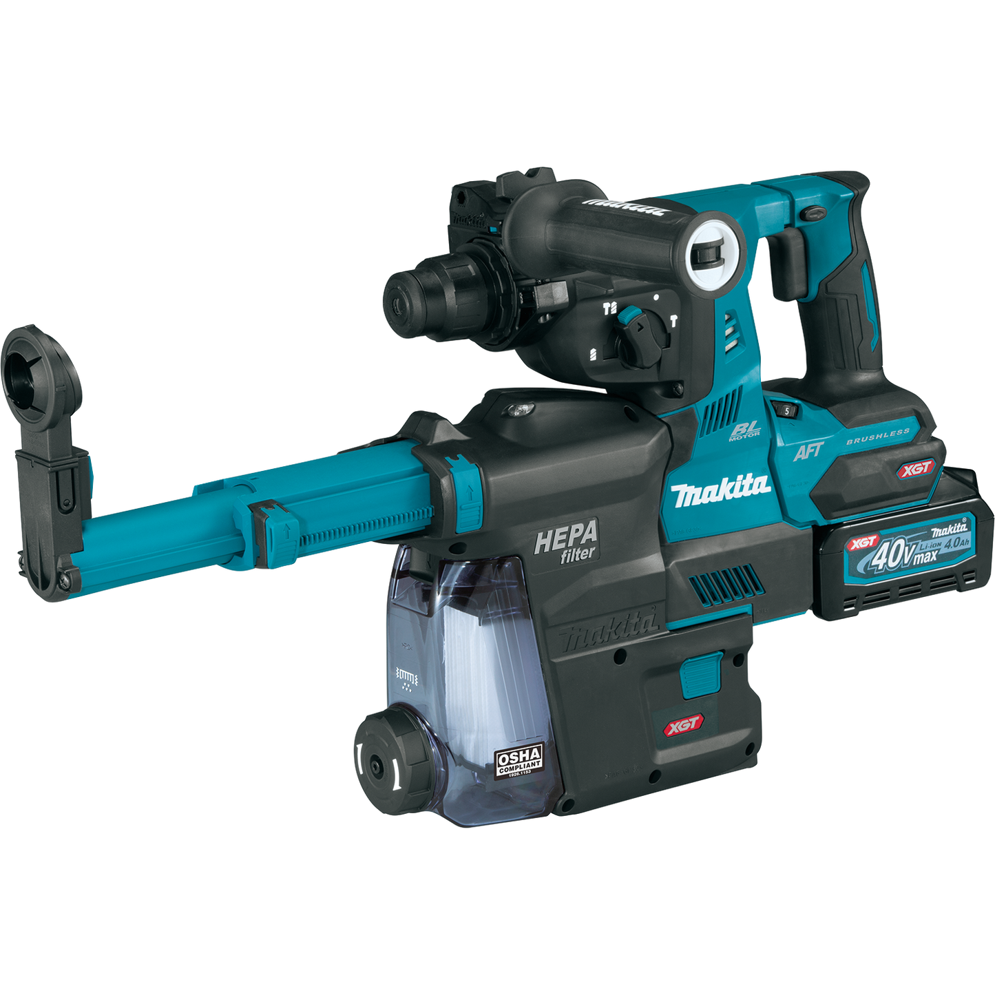 Makita GRH01M1W 40V max XGT® Brushless Cordless 1‘1/8" SDS‘PLUS AVT® Rotary Hammer Kit w/ Dust Extractor, AFT®, AWS® Capable (4.0Ah)