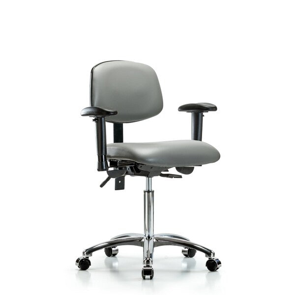 Blue Ridge Ergonomics VMBCH-CR-T0-A1-NF-CC-8840 Rutledge Vinyl Chair Chrome - Medium Bench Height with Adjustable Arms & Casters in Sterling Supernova™ Vinyl