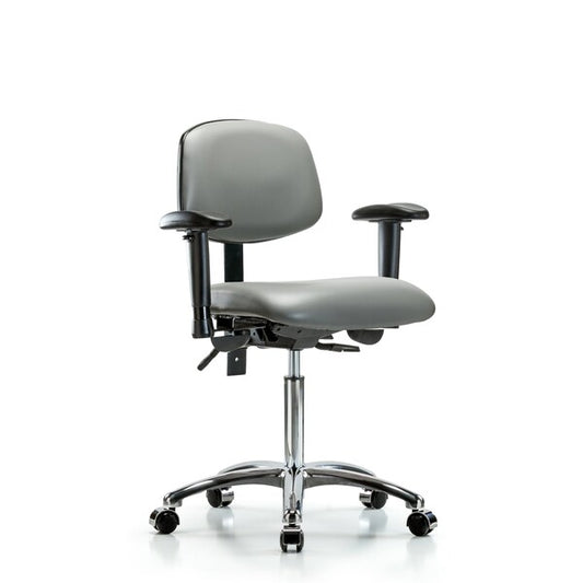Blue Ridge Ergonomics VMBCH-CR-T0-A1-NF-CC-8840 Rutledge Vinyl Chair Chrome - Medium Bench Height with Adjustable Arms & Casters in Sterling Supernova™ Vinyl