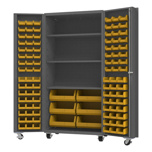 Durham DCM36-BDLP-102-3S-95 MOBILE CABINET, 14 GAUGE, 102 BINS, 3 SHELVES, 36 X 24 X 76