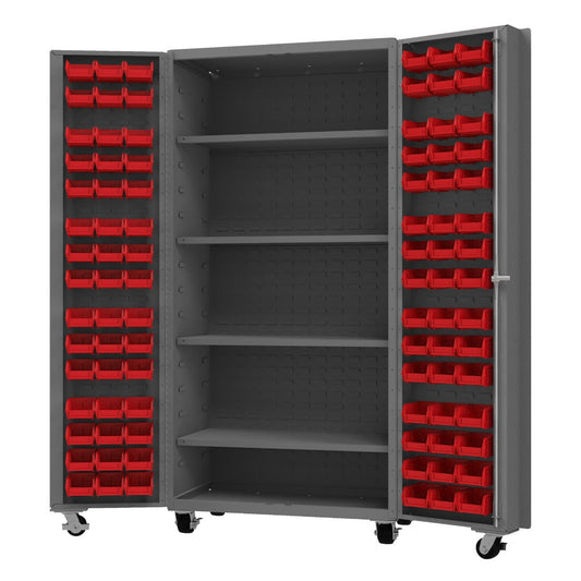 Durham DCM36-BDLP-96-4S-1795 MOBILE CABINET, 14 GAUGE, 96 BINS, 4 SHELVES, 36 X 24 X 76