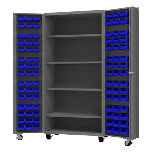 Durham DCM36-BDLP-96-4S-5295 MOBILE CABINET, 14 GAUGE, 96 BINS, 4 SHELVES, 36 X 24 X 76