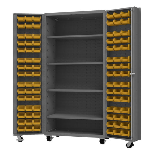 Durham DCM36-BDLP-96-4S-95 MOBILE CABINET, 14 GAUGE, 96 BINS, 4 SHELVES, 36 X 24 X 76